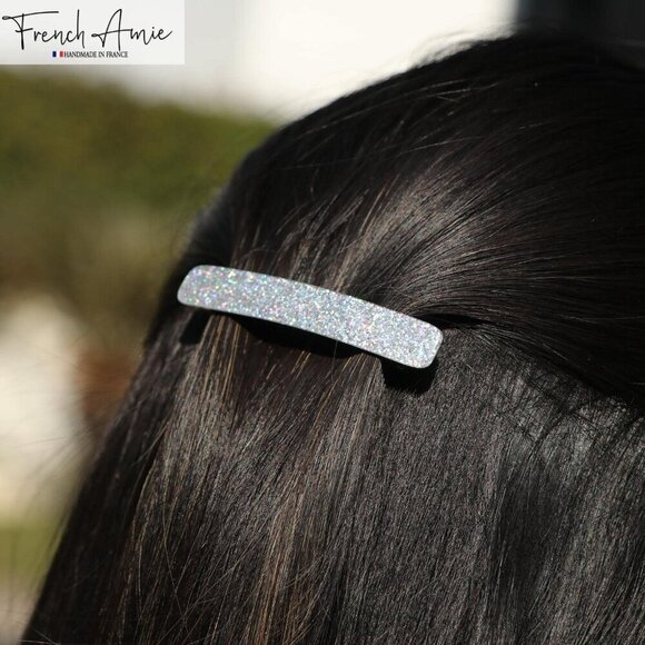 Small Silver Glitter Hair Clip Barrette Women Girls Handmade France main image 8
